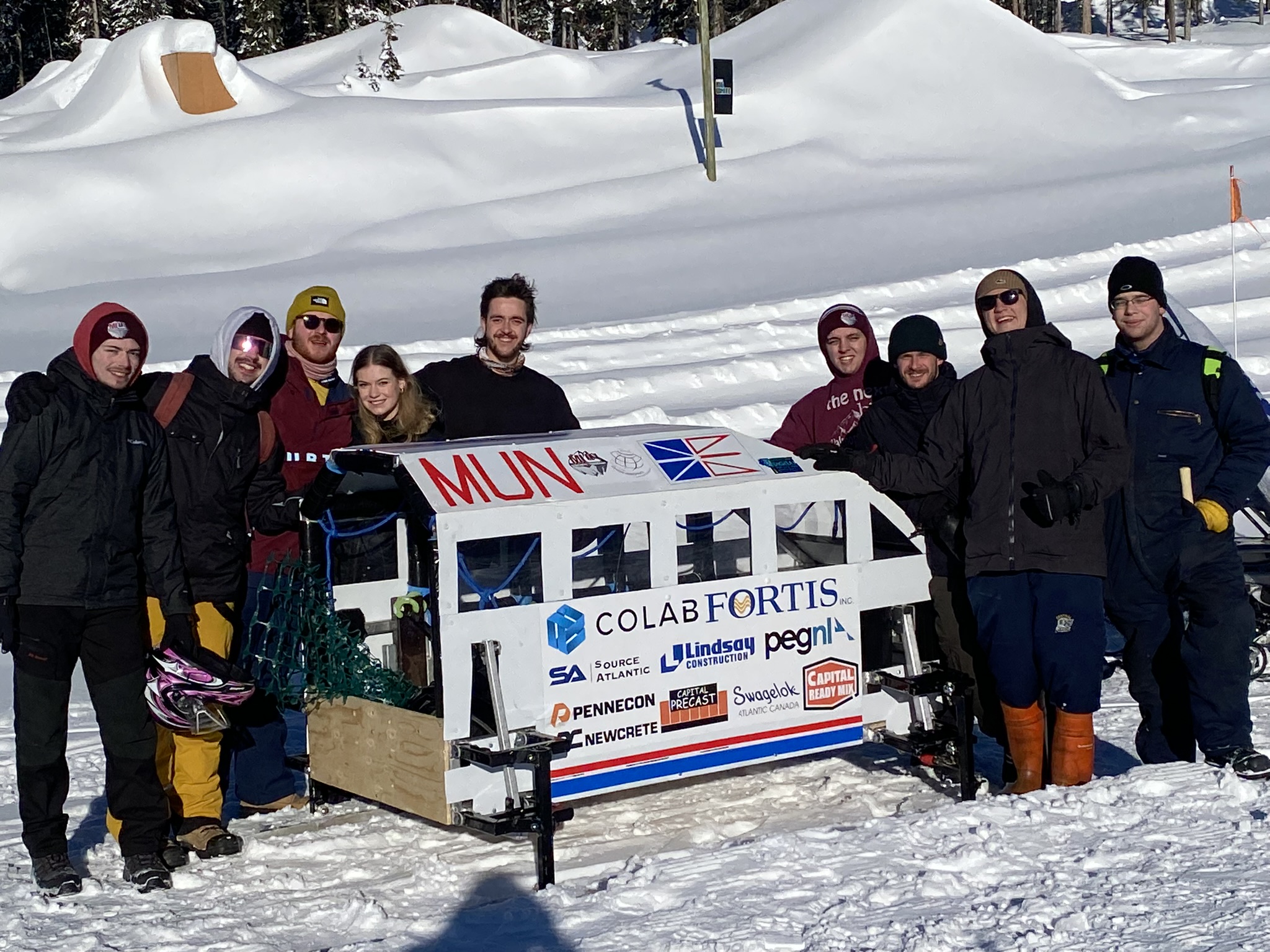 The team from Memorial with their concrete toboggan at the Great Northern Concrete Toboggan Race in Kelowna, B.C.